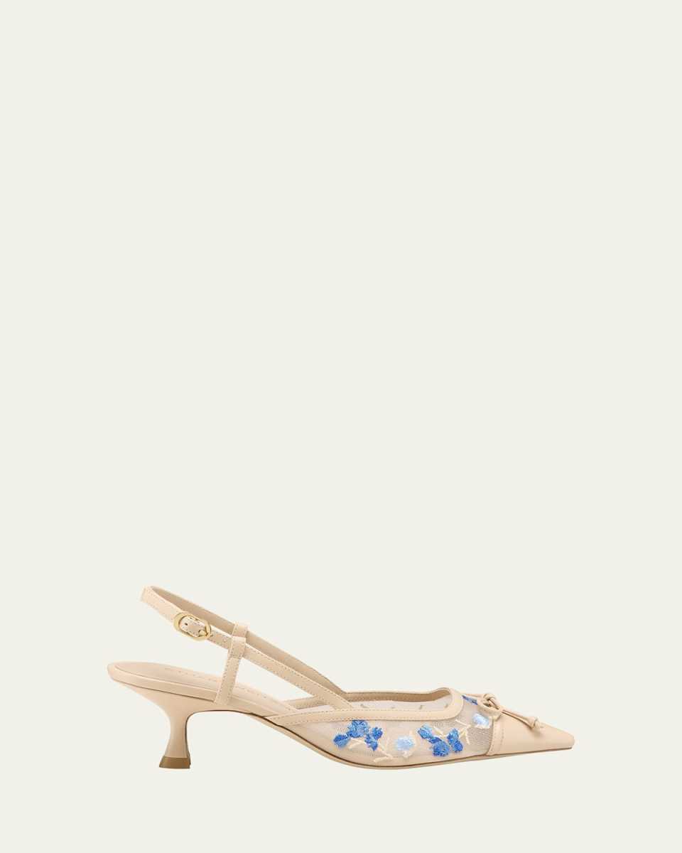 Kitty Embroidered Slingback Pumps